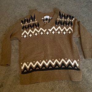 Brown, White and Black Bulky Off the Shoulder Sweater